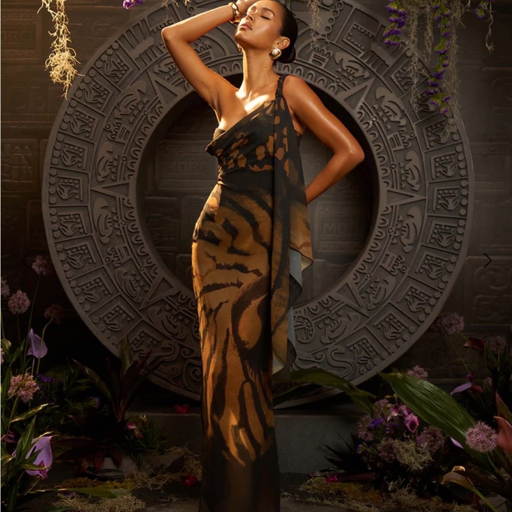 Chic One-Shoulder Black and Brown Dress